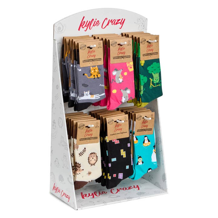 KYLIE CRAZY - Venta al por mayor Calcetines - Niños - Calcetines divertidos niño Pack 72 pares + expositor regalo