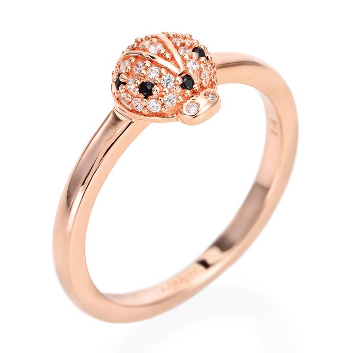 Black Dotted Ladybug Ring With Cz In Sterling Silver for wholesale by Amen Gioielli