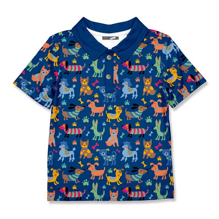 Kids Navy Doggies Polo for wholesale by Millie Loves Lily