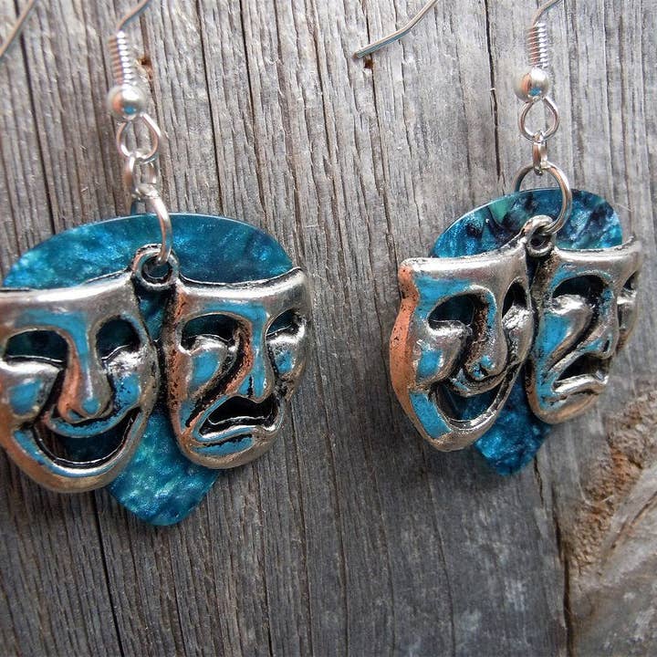 Simply Raevyn - Wholesale Dangle Earrings - Theater Mask Charm Guitar Pick Earrings21