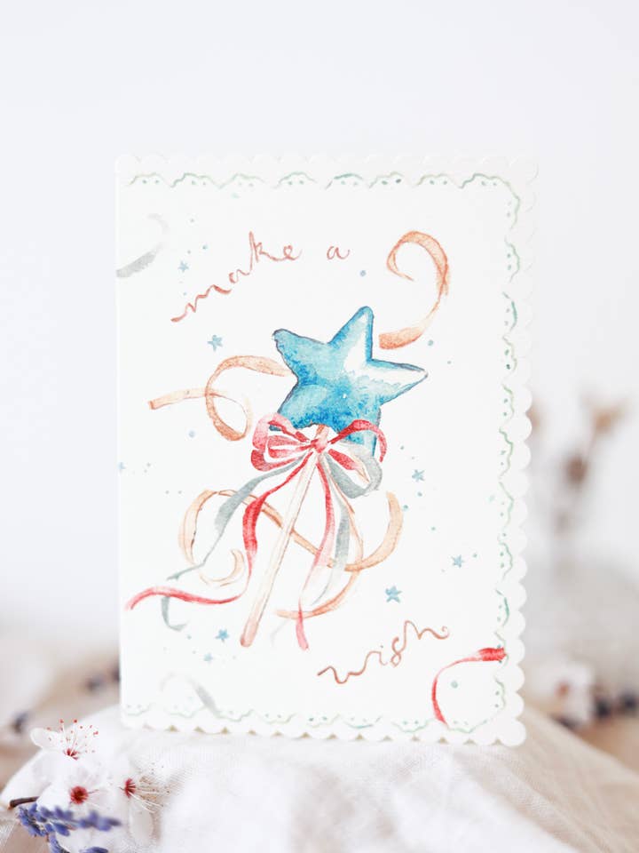 Make a wish - scalloped edge card for wholesale by Sophie Amelia Creates