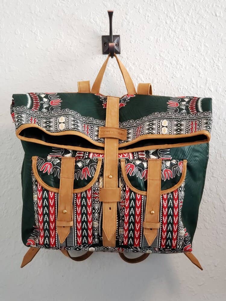 House of Takura - Wholesale Backpack - Women's - Sackpack - Dashiki Green4