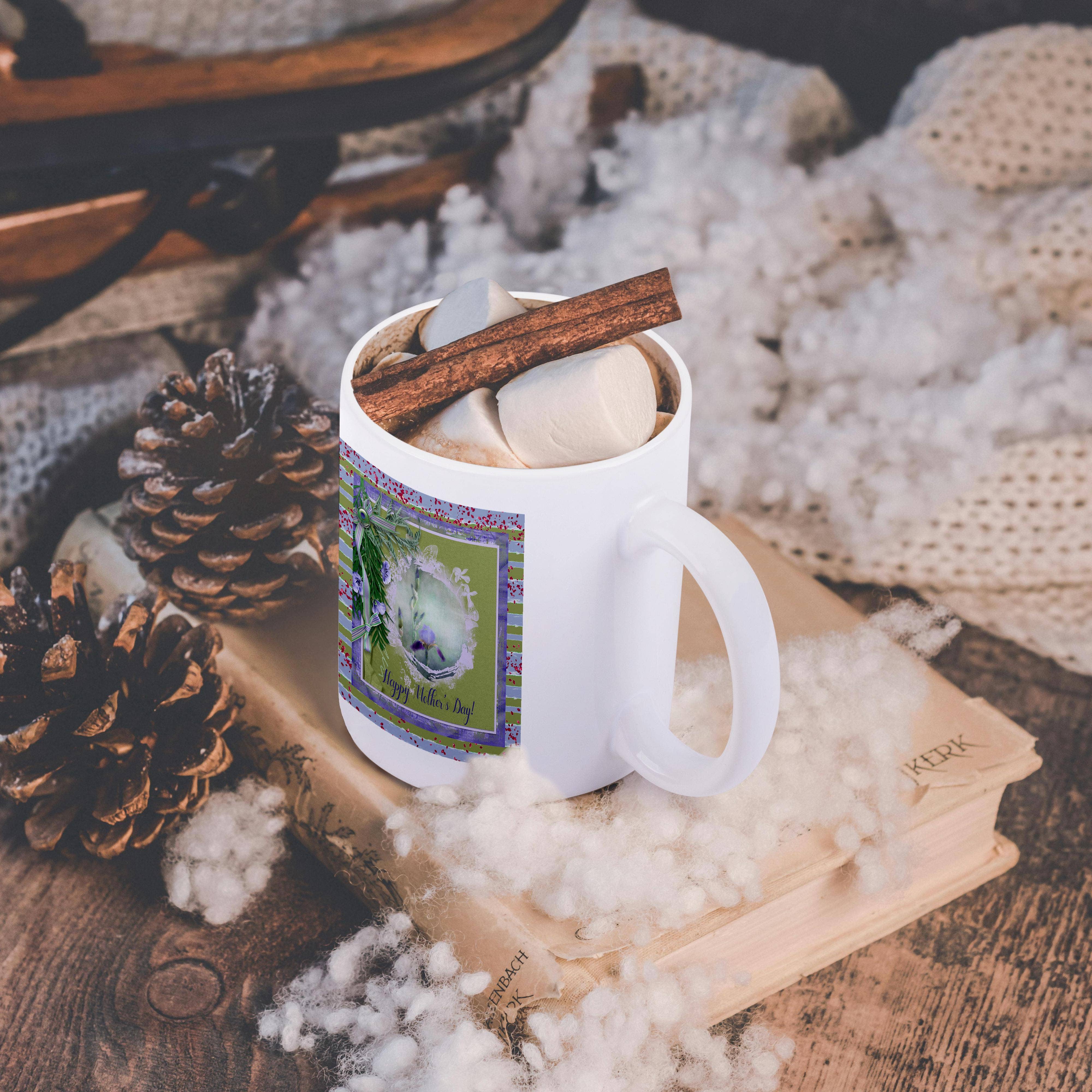 3dRose – wholesale Coffee mug – 3dRose, Image of Mothers Day, Flower Bud in Oval Flora Ribbon Frame, Lavender, Mug11