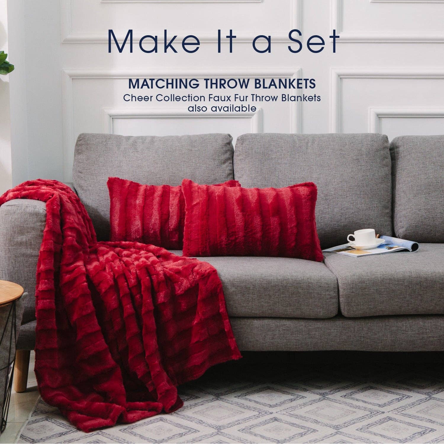 Cheer Collection - Wholesale Throw/Decorative Pillow - 2-Pack Reversible 12"x20" Faux Fur and Microplush Pillows3