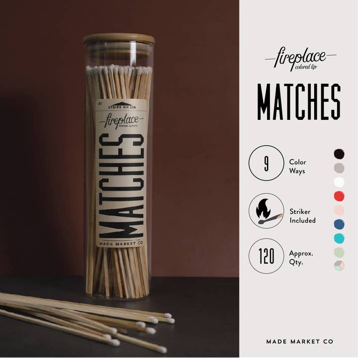 Made Market Co. - Wholesale Matches - Fireplace vintage Apothecary Matches - 9 color options3