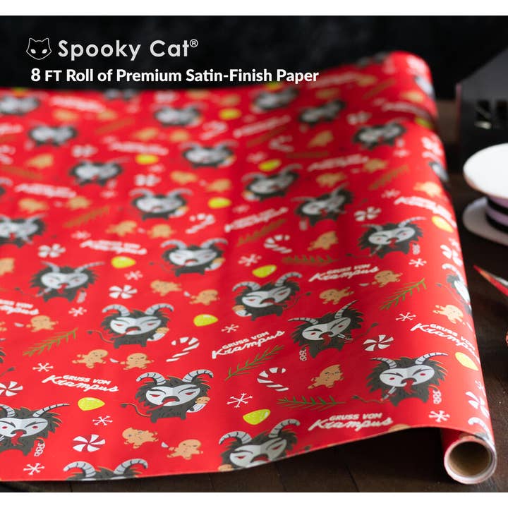 Spooky Cat Press - Wholesale Wrapping Paper Roll - Cute Krampus Gift Wrap (8ft Roll)