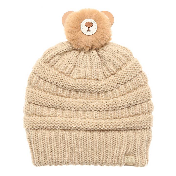 Kids Winter Beanie Hat with Bear Pom Pom for wholesale by Fashion City