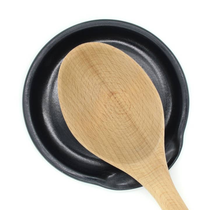 Black Satin Matte Stoneware Ceramic Spoon Rest - Wheel Throw for wholesale by 5 16 Ceramics