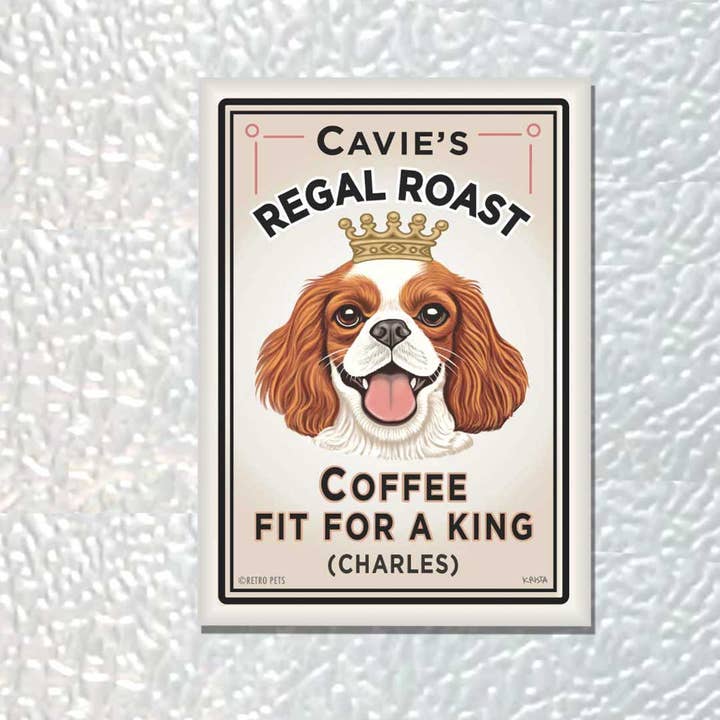Retro Pets - Wholesale Magnet - Cavie's Regal Roast - Red/W, Cavalier 4-Pack Magnets1