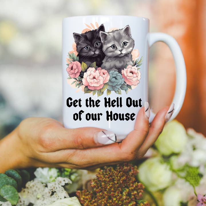 Ace the Pitmatian Co - Wholesale Coffee Mug - Get the Hell Out of Our House Cat Mug