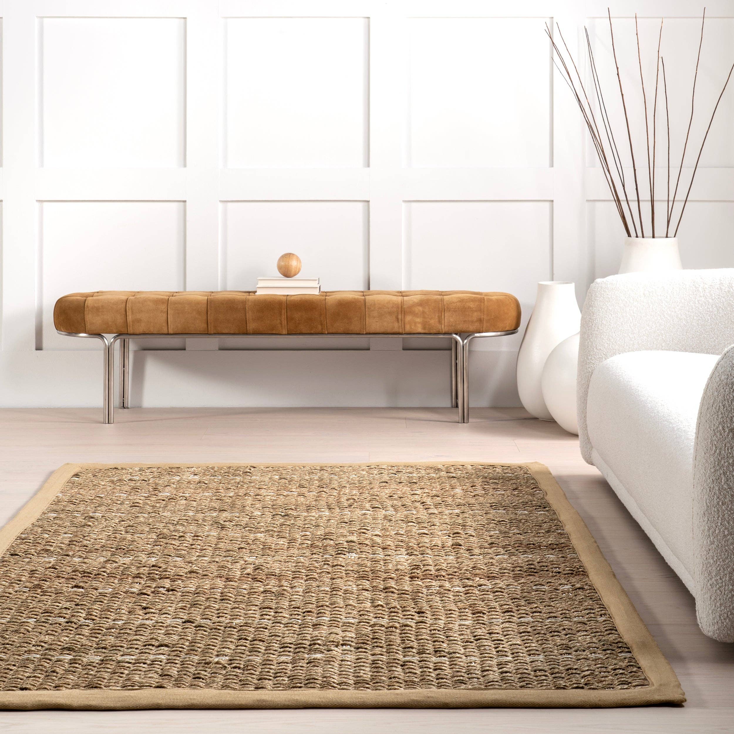 Beige Aubrielle Classic Seagrass Area Rug for wholesale on Faire6