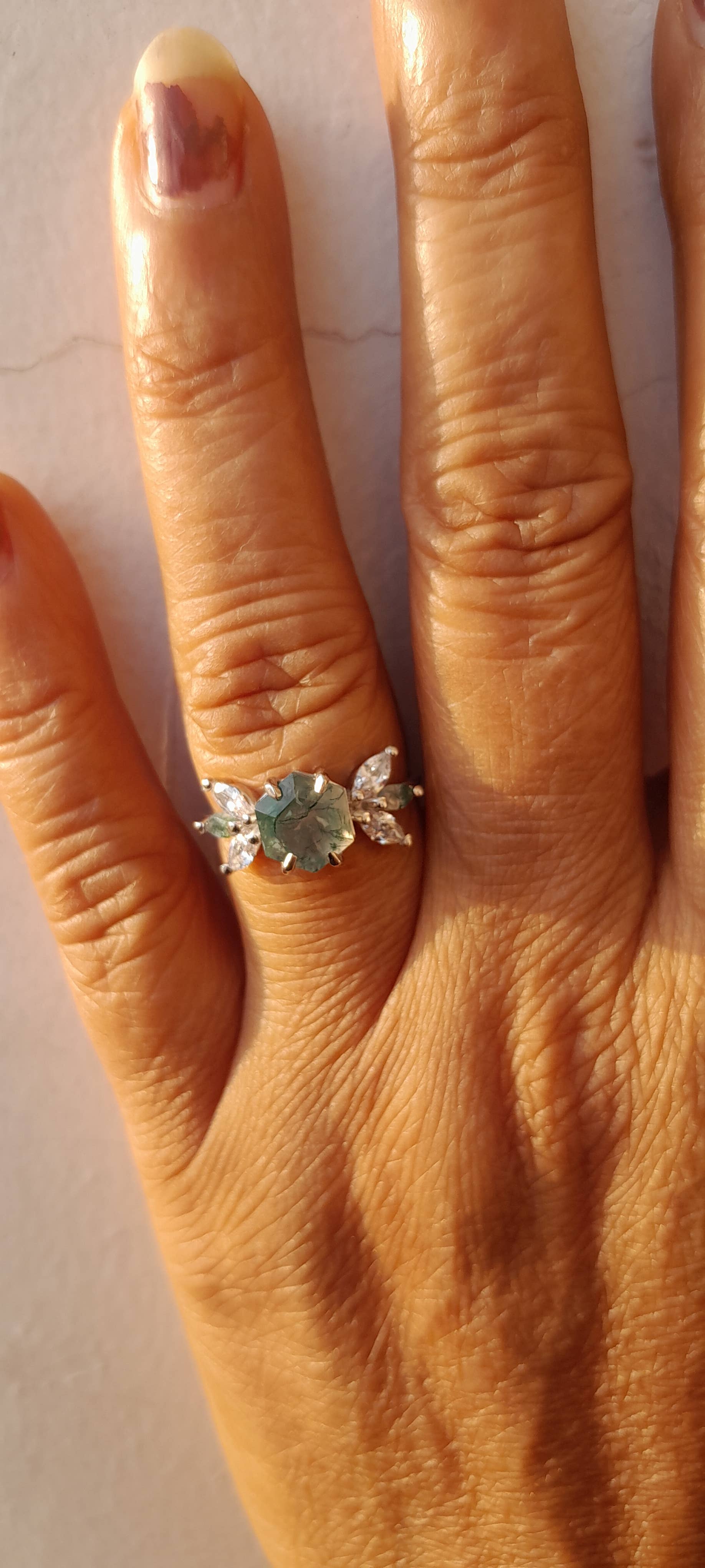 GEMPARA - Wholesale Multi-Stone Ring - Moss Agate hexagon ring6