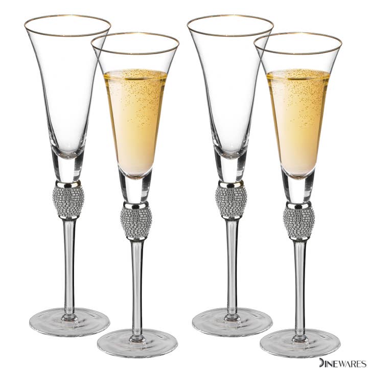 Quickway Imports – Großhandel Champagnerflöten – Kristall-Set Champagnergläser mit Diamant-Strass, 7 oz1