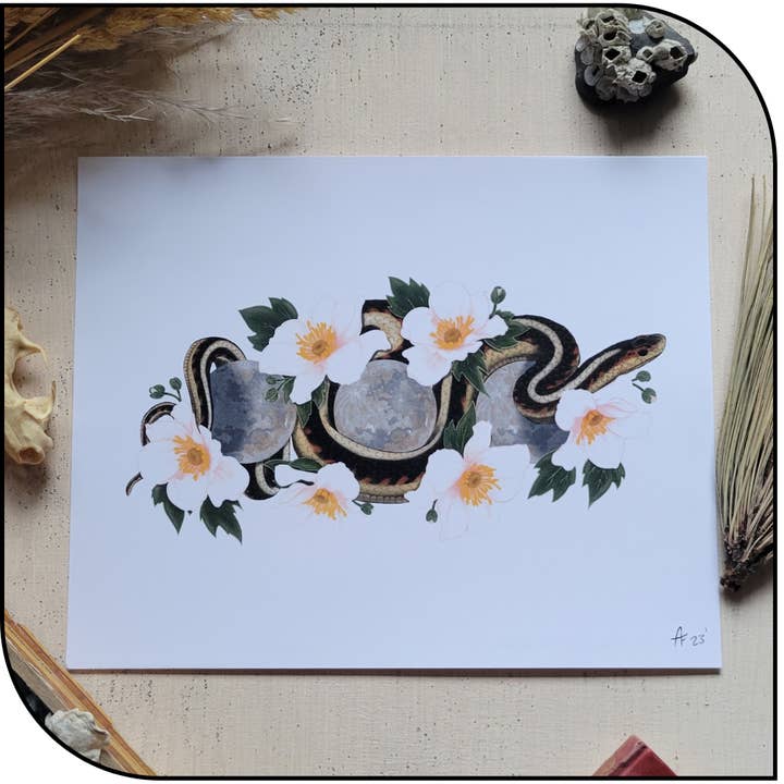 Lunar Garter Snake Art Print for wholesale by The Hollowbird