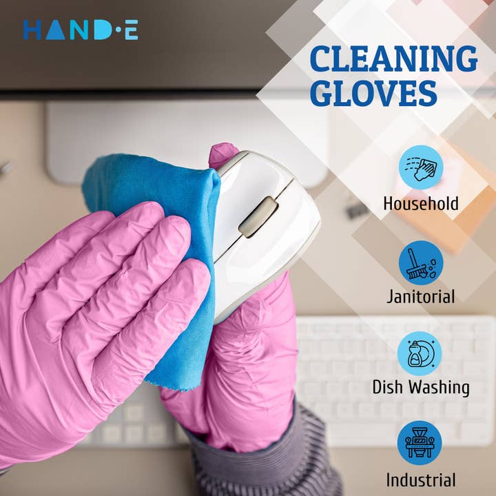 ShopHomeMed - Wholesale Cleaning Gloves - Hand-E Nitrile Gloves, 50 Count, Pink
