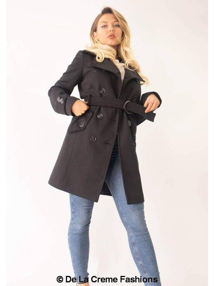 De La Creme Fashions - Wholesale Coat - Women's - Alice Mid Length Belted Mac Coat2