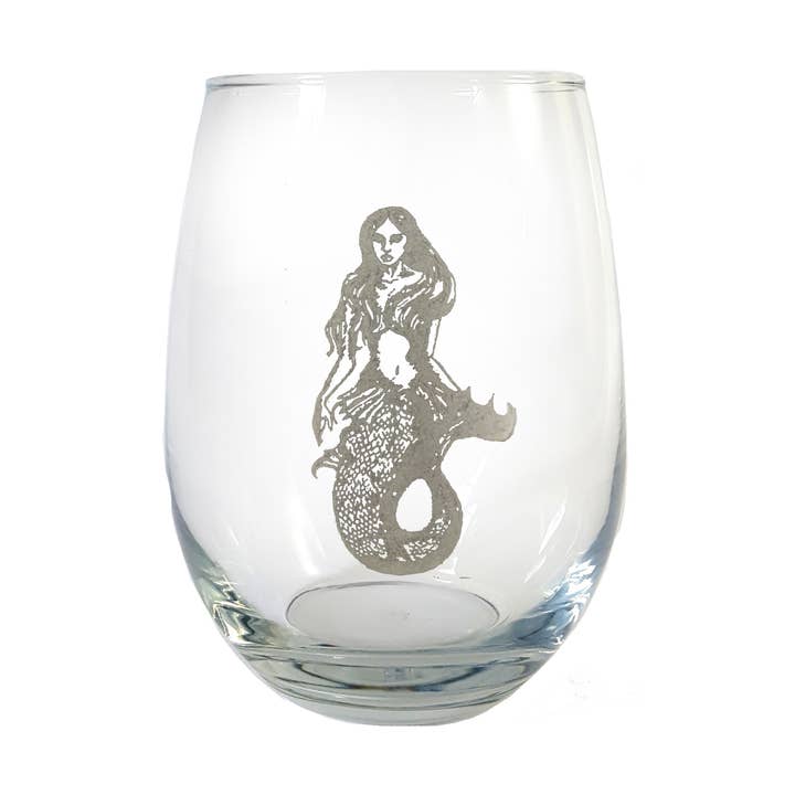 Meerjungfrau-Weinglas ohne Stiel, mit Gravur, Meeresmotiv für den Großhandel von Lyoncraft
