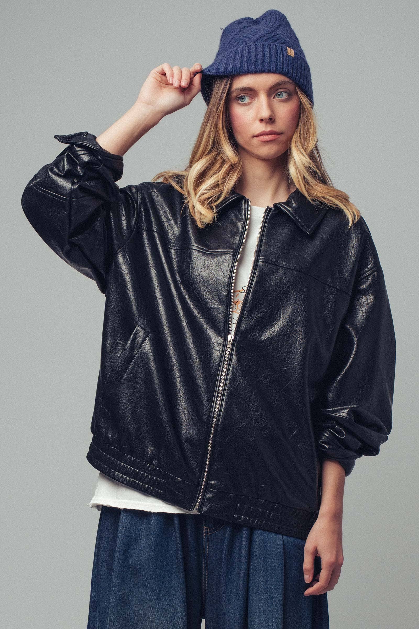 BLACK City Muse Oversized Leather Jacket for wholesale on Faire1
