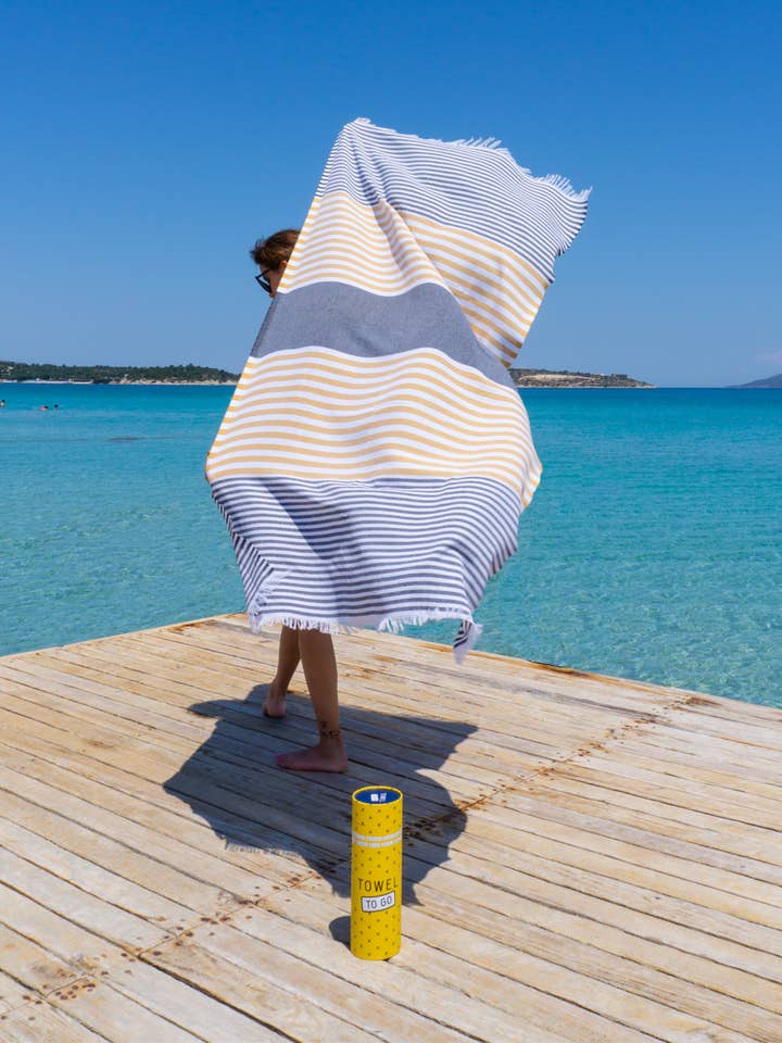 BALI Beach Towel Hammam Towel in Gift Box Anthracite/Mustard for wholesale by Towel to Go