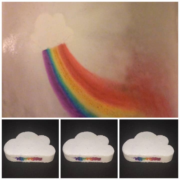 Rainbow cloud bath bomb scented in Enchantment Allergen free for wholesale by Zappy Bath and Body