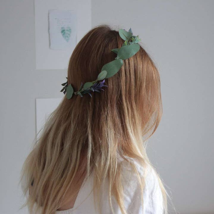 Hidden Botanics - Wholesale Fashion Headband - Women's - Boho Eucalptus Flower Crown, Green Flower Crown, Greenery, Eucalyptus Crown, Silver Dollar Eucalyptus, Wedding Crown, Boho Flower Crown1