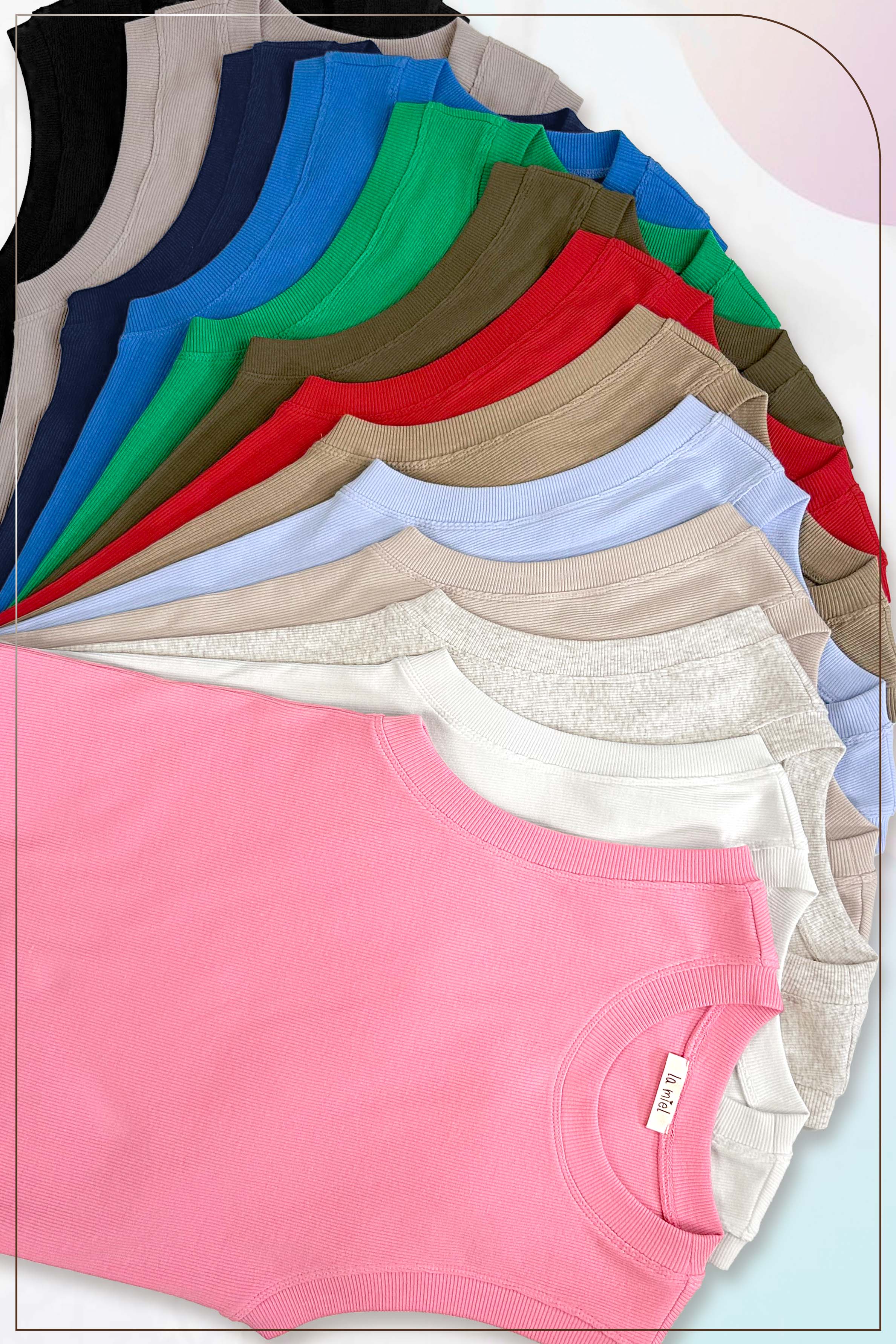 La Miel - Wholesale Tank Top - Women's - HUT7340-Stretchy Basic Ribbed Sleeveless Crew Neck Top26