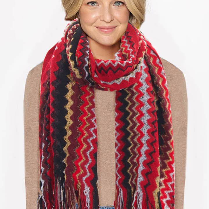 Hana - Wholesale Scarf - Women's - Zig Zag Pattern Scarf-Mkas4220