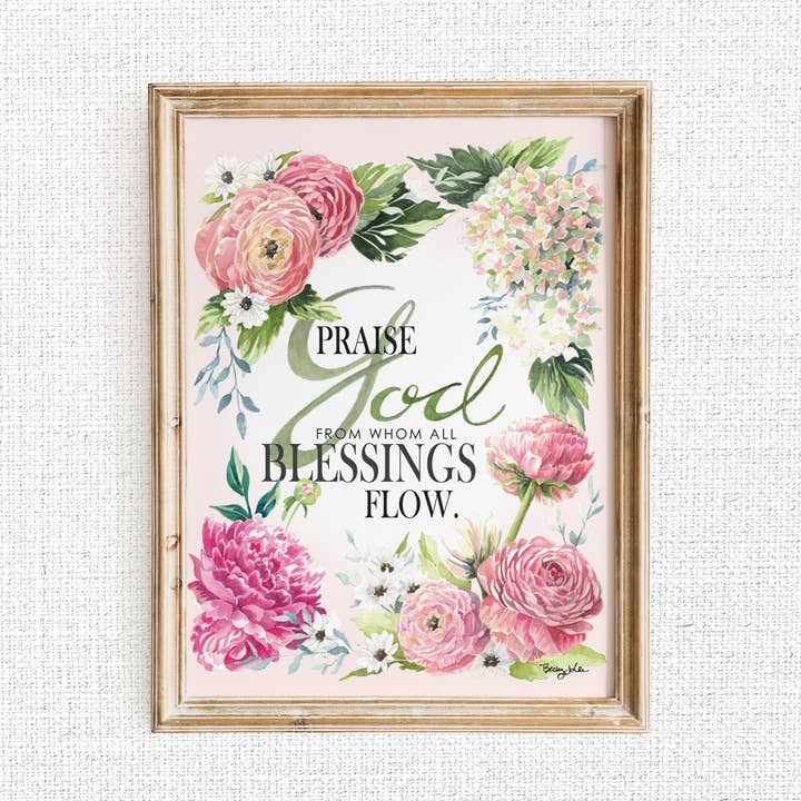 Ranunculus and Hydrangea Inspirational Print for wholesale by Becky Jo Lee Art & Design | Fine Papers & Prints