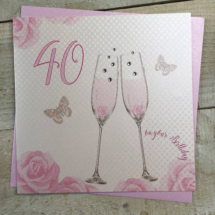 Age 40 - Pink Flutes (SS42-40) & (XSS42-40) for wholesale by White Cotton Cards