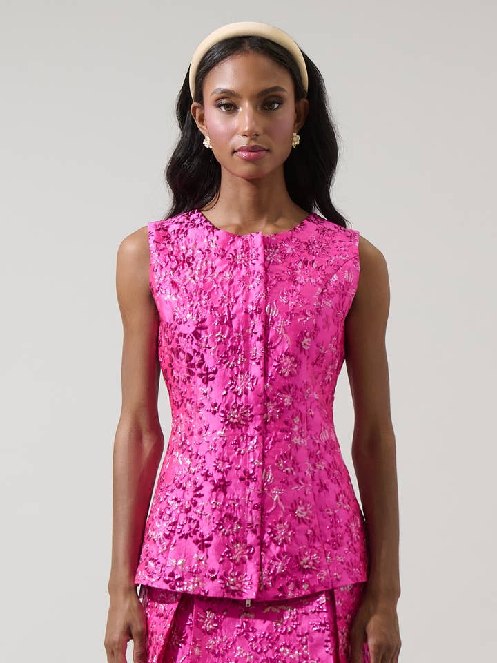 Harrington Jacquard Maize Sleeveless Top for wholesale by Sugarlips