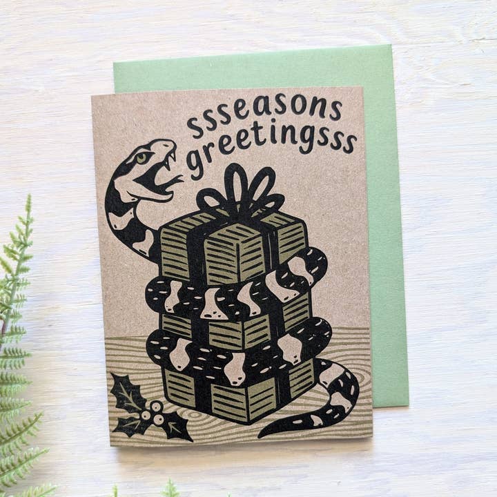 greeting card | seasons greetings snake - holiday Christmas Hanukkah New Year for wholesale by ilikesara | art + goods