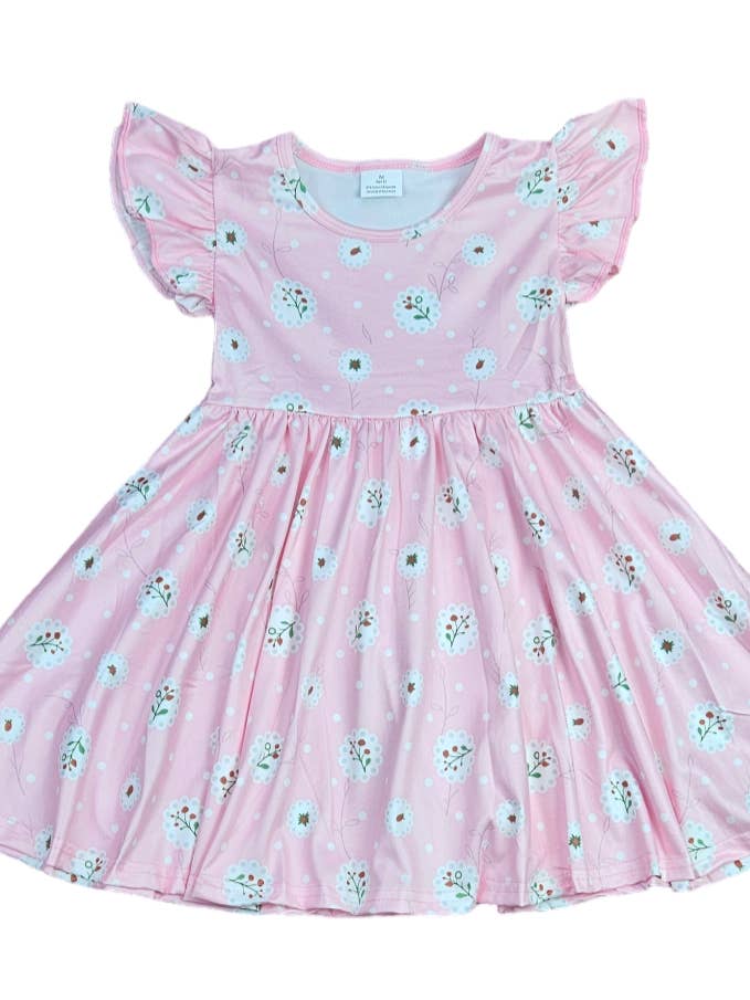 Lyserød blomsterkjole i mælkesilke for engroshandel hos Great Lakes Kids Apparel