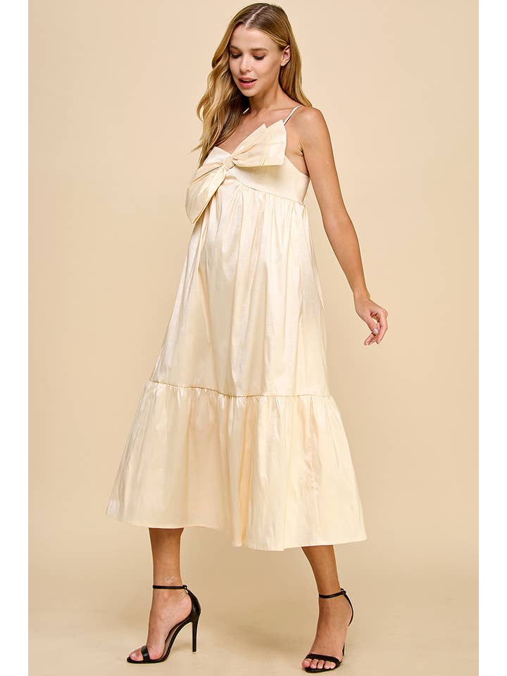 CREAM CD04882-Adjustable Strap Midi Dress with Bow Detail for wholesale on Faire4