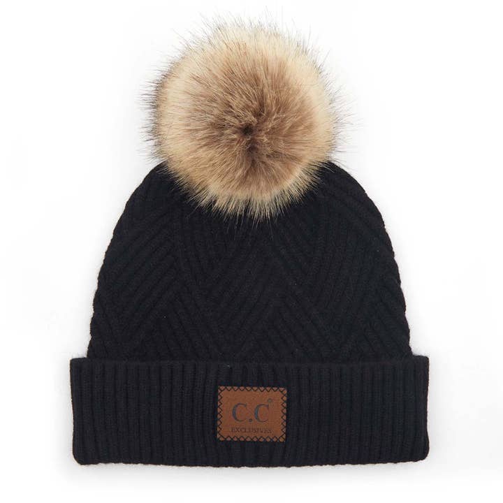 Truly Contagious - Wholesale Beanie - Women's - CC Criss-Cross Suede Patch Beanie ( HAT-2060 )
