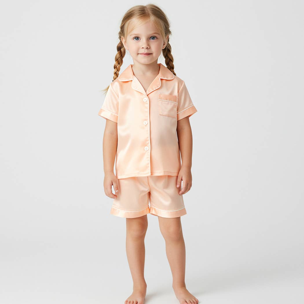 The Blissful – Engroshandel Pyjamasæt - Børn – Junior brudepige pyjamassæt til børn blomsterpige satinpyjamas0