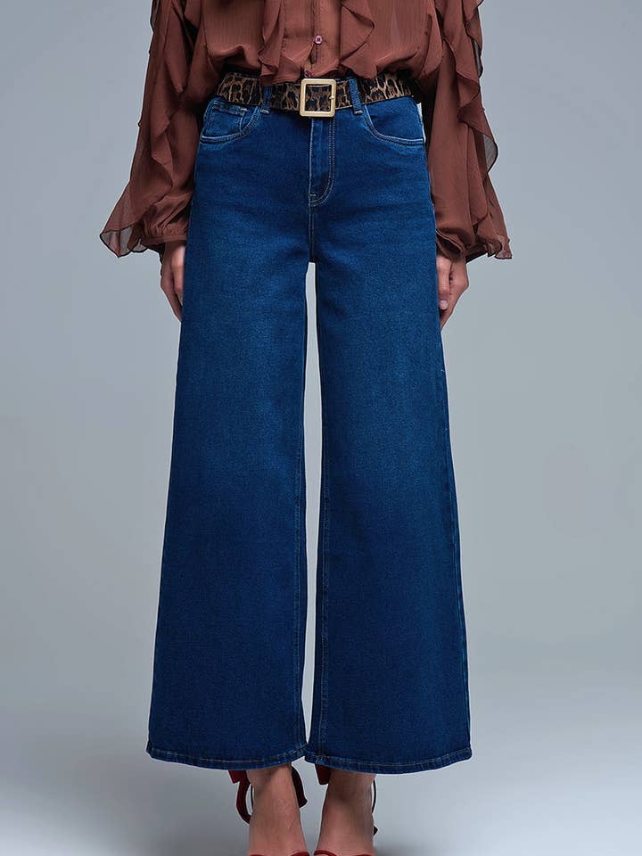Basic Stretch Jeans with Wide Leg in Deep Blue for wholesale on Faire