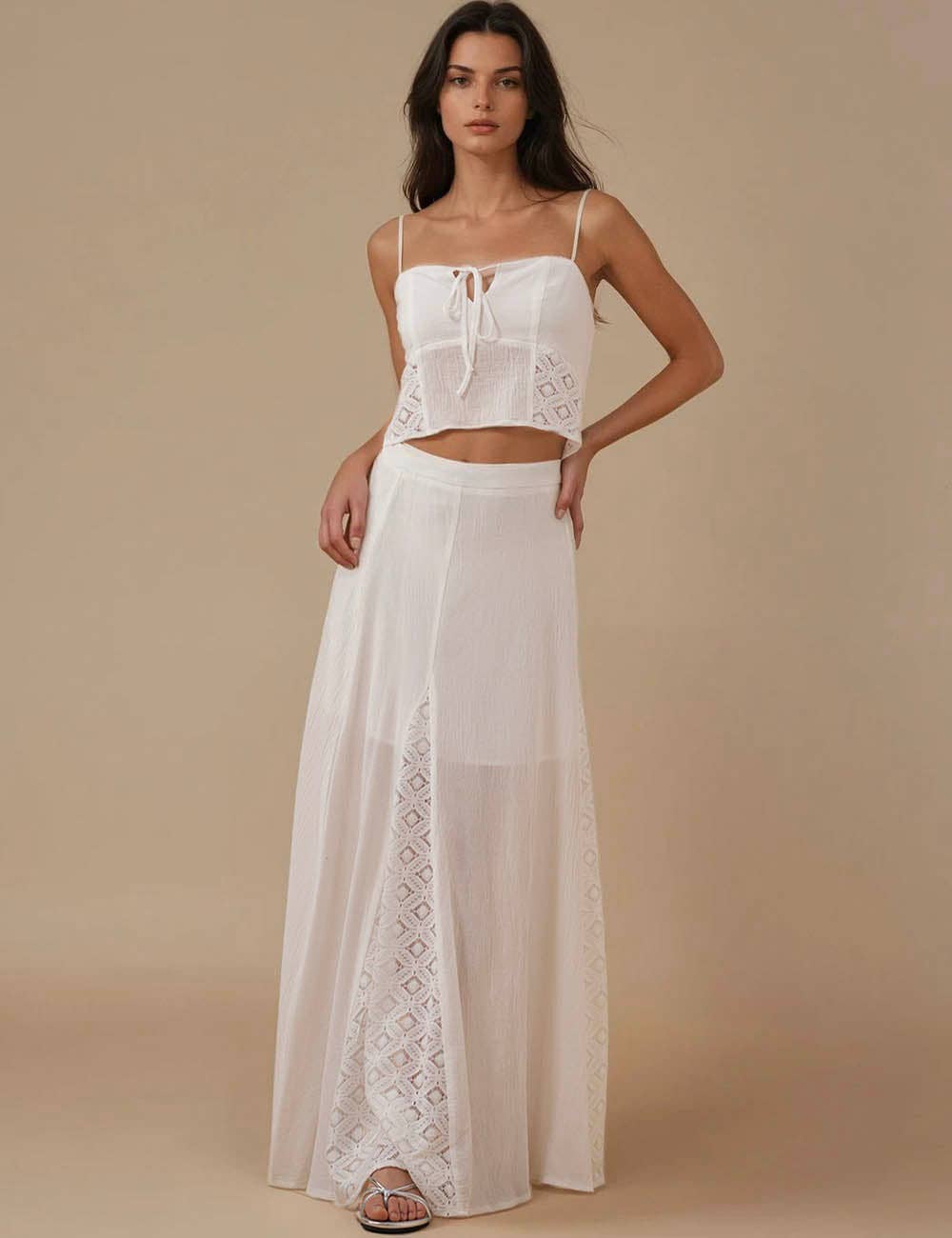 Ladies White Back Smocking Cami Top & Skirt Set SKST5KC1901 for wholesale on Faire6