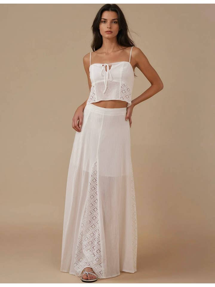 Ladies White Back Smocking Cami Top & Skirt Set SKST5KC1901 for wholesale on Faire6