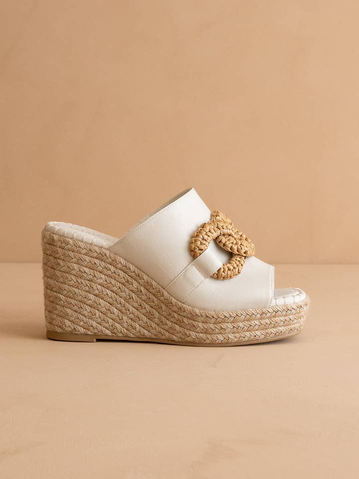 The Aime | White Wedge Slide with Raffia Detail for wholesale by OASIS SOCIETY