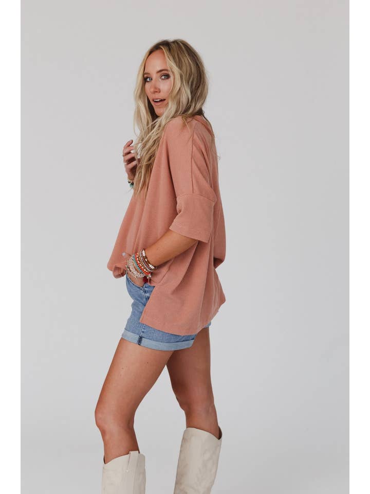 Three Bird Nest - Wholesale Knit Top - Women's - On The Go V Neck Ribbed Essential Tee - Sepia1