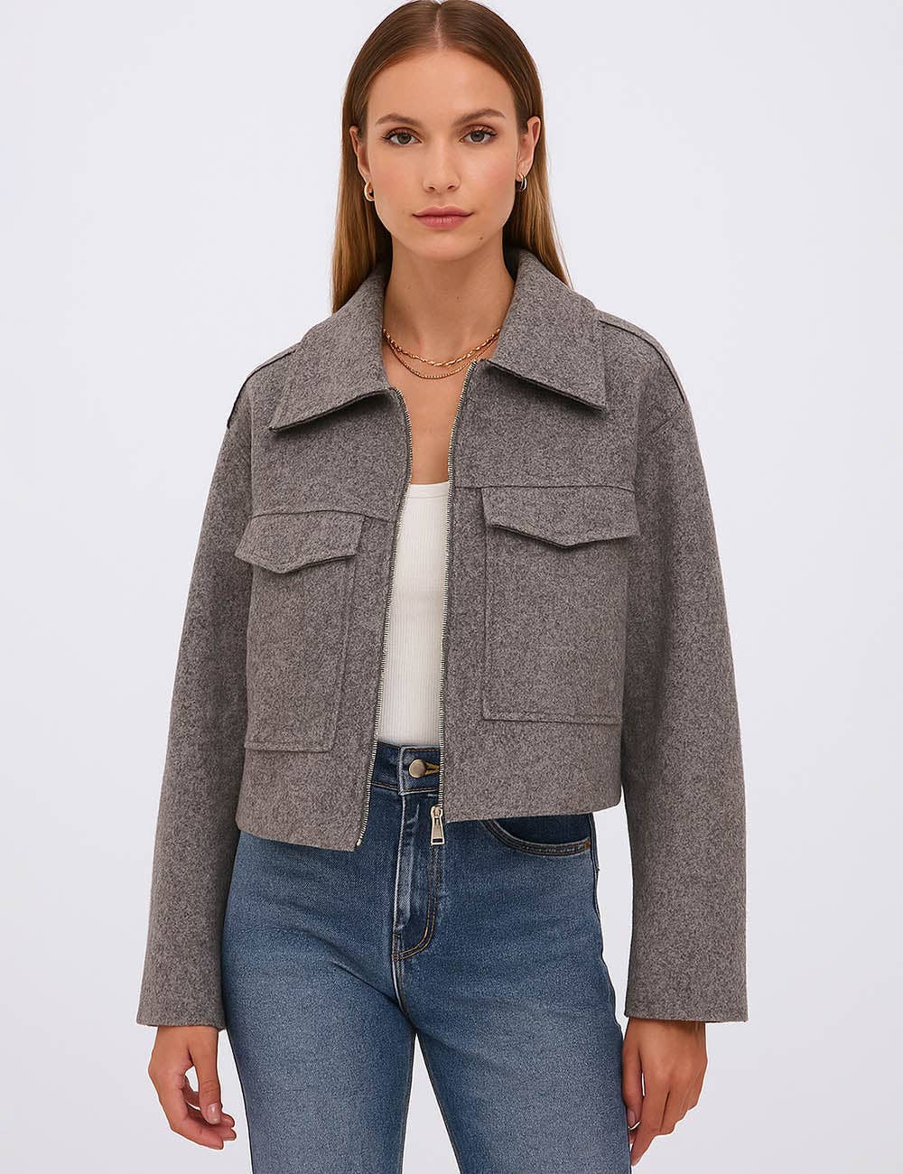 Sweetkama - Wholesale Jacket - Women's - Ladies Turn Down Collar Boxy Cropped Wool Blend Jacket18