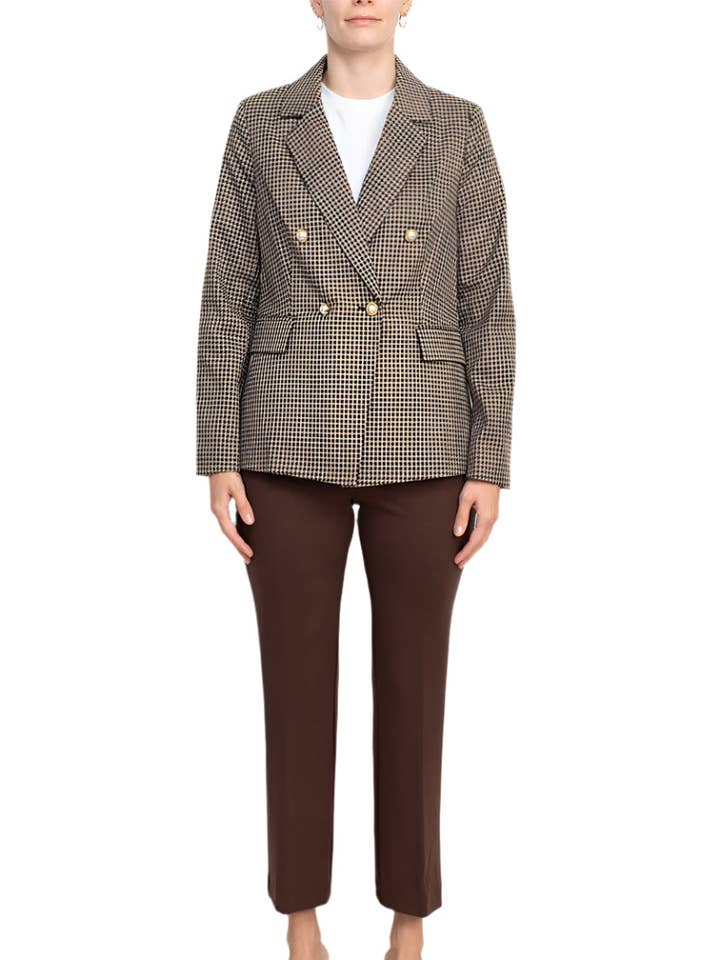 Chaqueta tejida de pata de gallo con cuello con muesca y manga larga de Nanette Lepore con pantalón recto de cintura media de punto. para venta al por mayor de Immediate Apparel