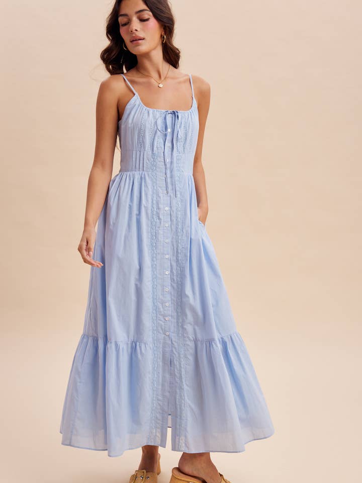 GATHERED COTTON BUTTON DOWN MAXI DRESS for wholesale by In Loom