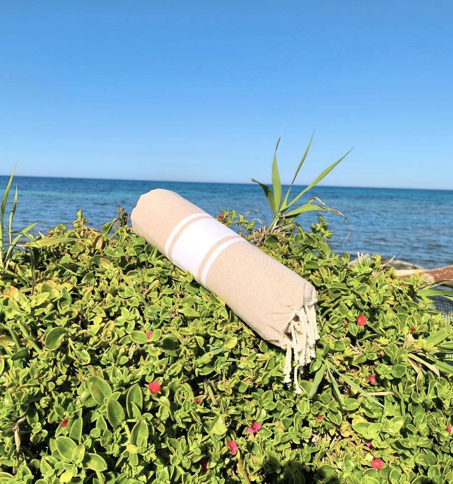 Fouta Tunisia - Vente Serviette de plage - Fouta XL Classique avec Bandes Blanches4