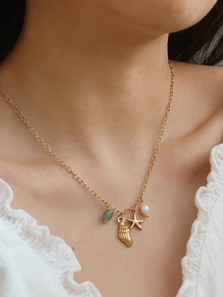 18K Gold Plated Sea Star Gemstone Pendant Necklace for wholesale by Furano Studio