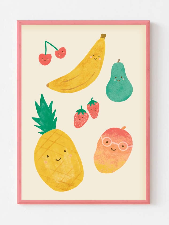 Cute Fruit Print - Modern Wall Art Children's Room Poster for wholesale by Lauren Sissons Studio