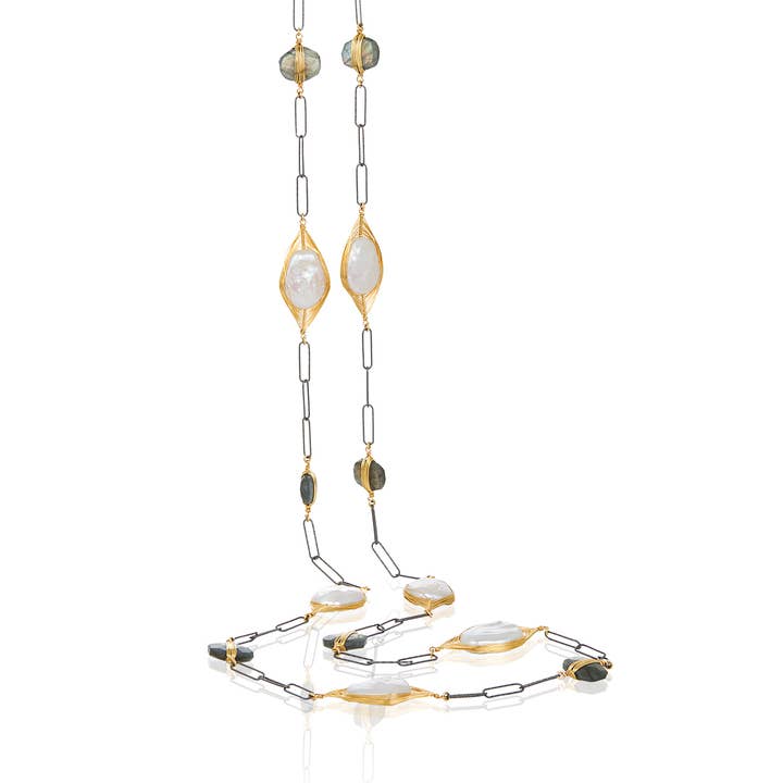 Trådad Pärla Labradorit Gem Halsband i Silver för wholesale av Mabel Chong