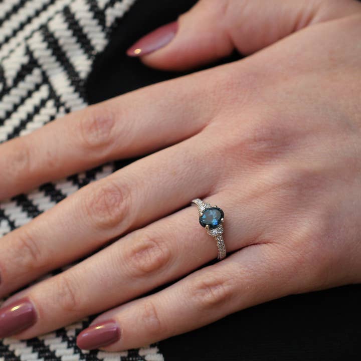 Sterling Silver Lady Ring with Natural London Blue Topaz Gem for wholesale by Thesoftcheek Jewelry