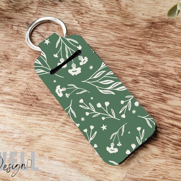 Green Leaf Chapstick Holder Keychain for wholesale by BidwellbyDesign