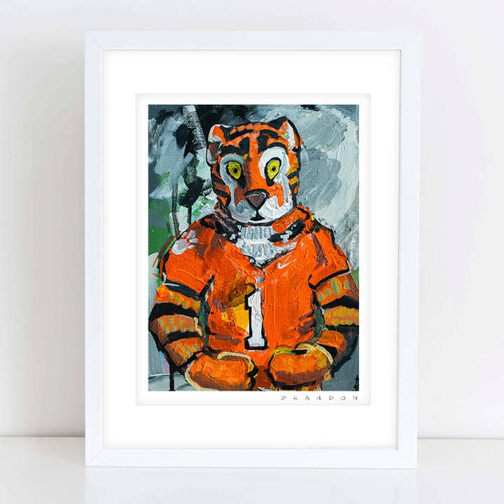 Clemson Tigers "La Mascota Tigre" por Brandon Thomas | Impresión de Arte de Calidad de Archivo CLEM003 para venta al por mayor de Brandon Art Co